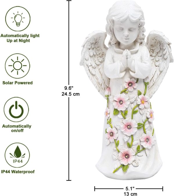 Nacome Solar Garden Outdoor Statues Angel with Succulent and 7 LED Lights – Lawn Decor for Patio, Balcony, Yard Ornament - Unique Housewarming Gifts - Image 2