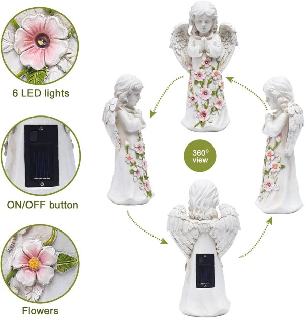 Nacome Solar Garden Outdoor Statues Angel with Succulent and 7 LED Lights – Lawn Decor for Patio, Balcony, Yard Ornament - Unique Housewarming Gifts - Image 5