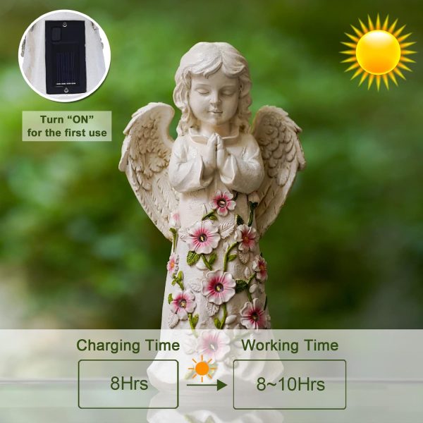 Nacome Solar Garden Outdoor Statues Angel with Succulent and 7 LED Lights – Lawn Decor for Patio, Balcony, Yard Ornament - Unique Housewarming Gifts - Image 6