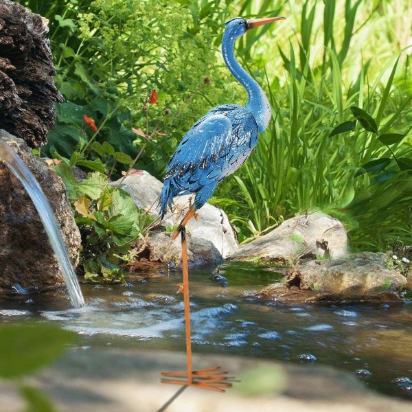 Nacome Large Standing Blue Metal Crane Garden Statue: Indoor Outdoor Heron Animal Sculpture for Patio Backyard Porch Yard Bird Art Lawn Decor - 36.6inch Gifts for Grandma Mom - Image 3