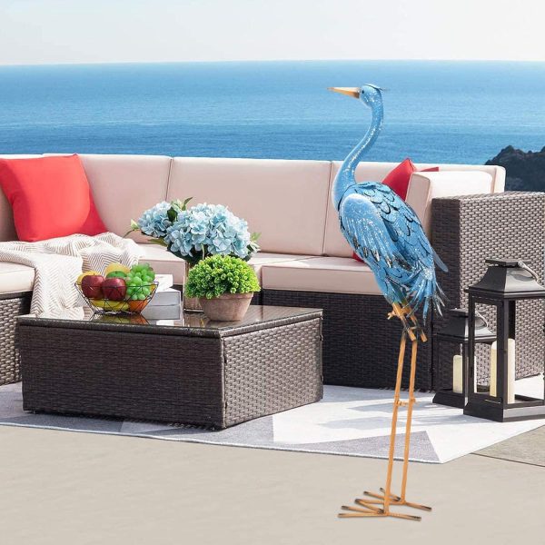 Nacome Large Standing Blue Metal Crane Garden Statue: Indoor Outdoor Heron Animal Sculpture for Patio Backyard Porch Yard Bird Art Lawn Decor - 36.6inch Gifts for Grandma Mom - Image 6