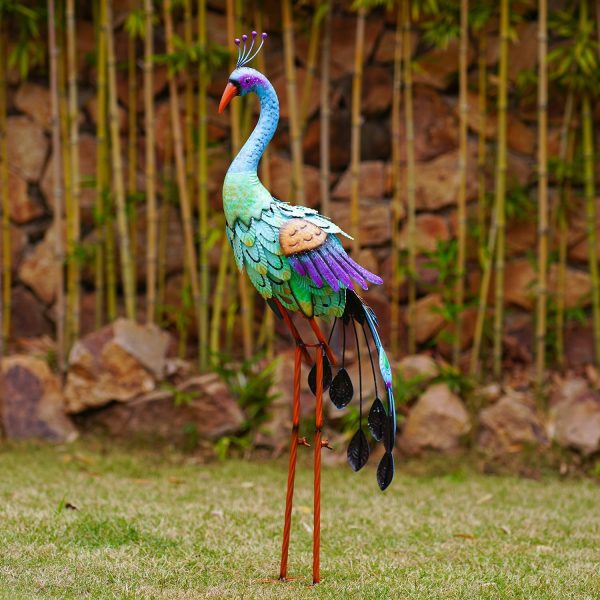 Nacome Large Standing Blue Metal Crane Garden Statue: Indoor Outdoor Heron Animal Sculpture for Patio Backyard Porch Yard Bird Art Lawn Decor - 36.6inch Gifts for Grandma Mom - Image 8