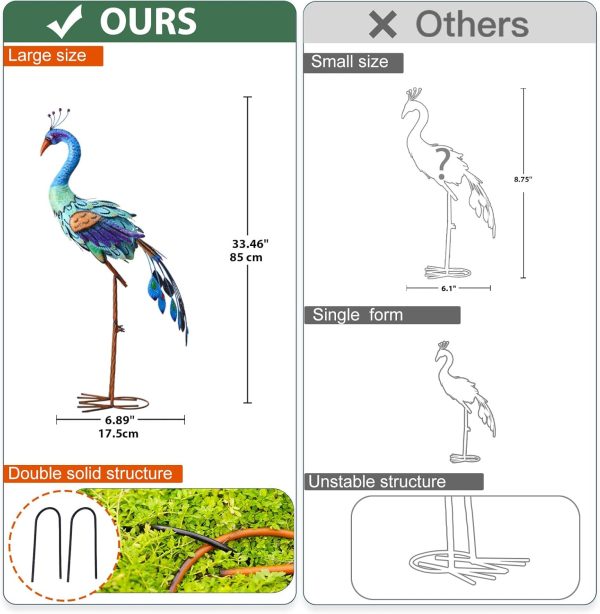 Nacome Large Standing Blue Metal Crane Garden Statue: Indoor Outdoor Heron Animal Sculpture for Patio Backyard Porch Yard Bird Art Lawn Decor - 36.6inch Gifts for Grandma Mom - Image 9