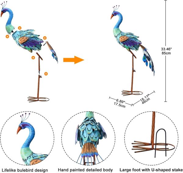 Nacome Large Standing Blue Metal Crane Garden Statue: Indoor Outdoor Heron Animal Sculpture for Patio Backyard Porch Yard Bird Art Lawn Decor - 36.6inch Gifts for Grandma Mom - Image 11