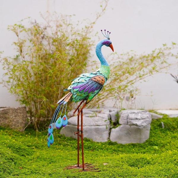 Nacome Large Standing Blue Metal Crane Garden Statue: Indoor Outdoor Heron Animal Sculpture for Patio Backyard Porch Yard Bird Art Lawn Decor - 36.6inch Gifts for Grandma Mom - Image 12