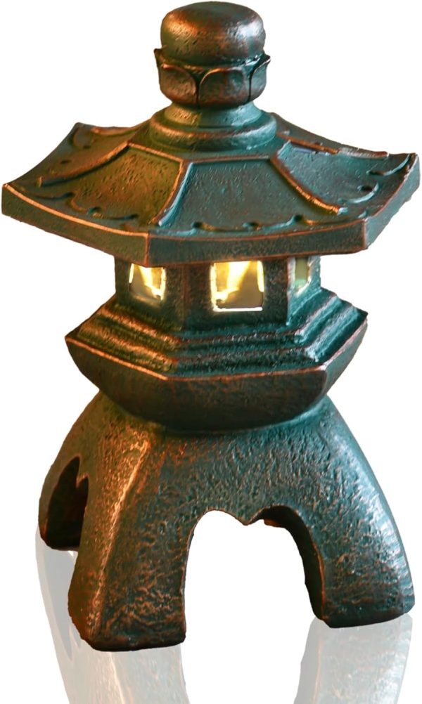 Nacome Solar Pagoda Lantern Garden Statue,Indoor/Outdoor Zen Asian Decor for Landscape Balcony,Garden,Patio,Porch Yard Art Ornament,Polyresin, Stone Finish - Image 7