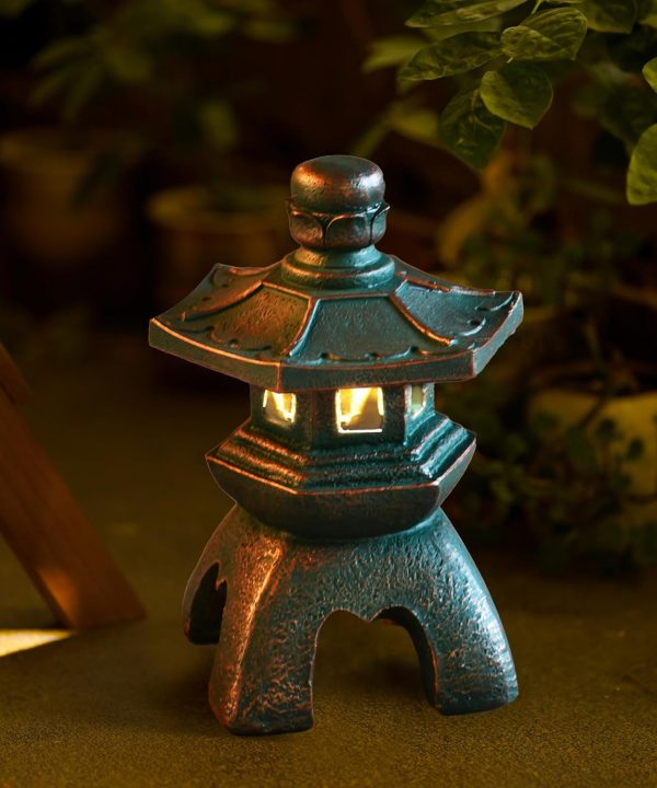 Nacome Solar Pagoda Lantern Garden Statue,Indoor/Outdoor Zen Asian Decor for Landscape Balcony,Garden,Patio,Porch Yard Art Ornament,Polyresin, Stone Finish - Image 8