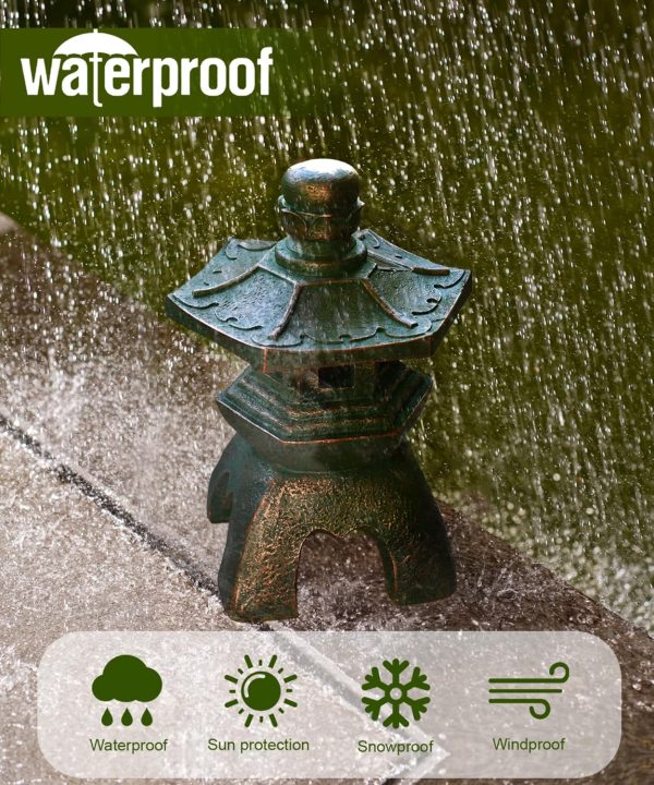 Nacome Solar Pagoda Lantern Garden Statue,Indoor/Outdoor Zen Asian Decor for Landscape Balcony,Garden,Patio,Porch Yard Art Ornament,Polyresin, Stone Finish - Image 11