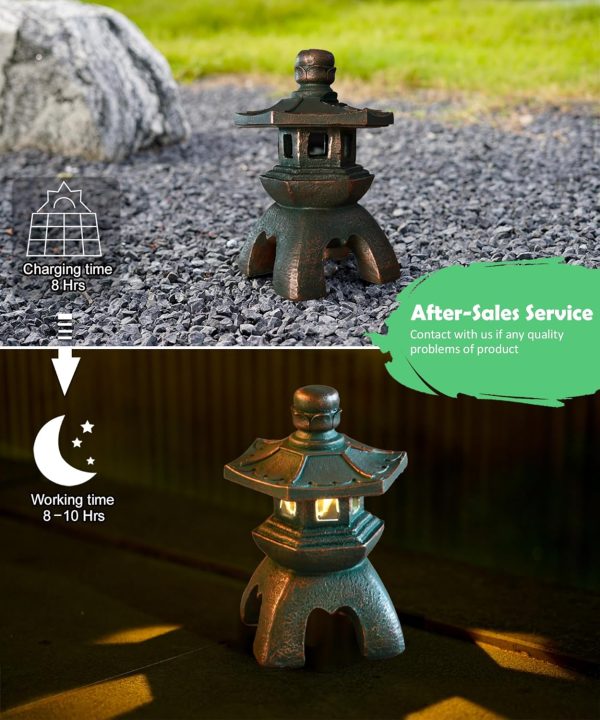 Nacome Solar Pagoda Lantern Garden Statue,Indoor/Outdoor Zen Asian Decor for Landscape Balcony,Garden,Patio,Porch Yard Art Ornament,Polyresin, Stone Finish - Image 12
