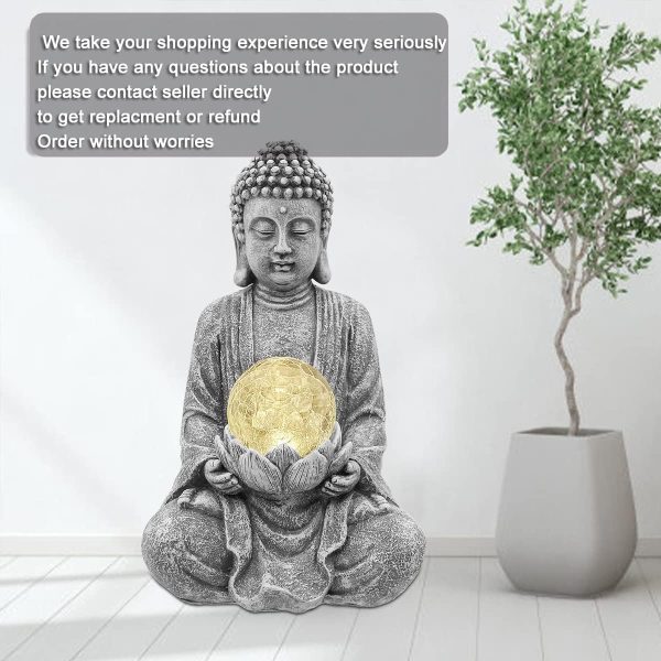 Nacome Meditating Buddha Statue with Solar Light,Zen Solar Garden Buddha with Cracked Glass Ball Sculpture-Indoor/Outdoor Decor for Balcony,Garden,Patio,Porch Yard Art Ornament,Gift - Image 3