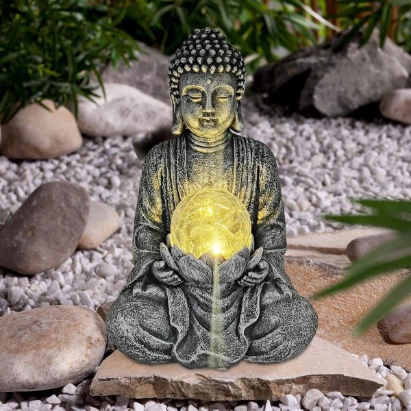 Nacome Meditating Buddha Statue with Solar Light,Zen Solar Garden Buddha with Cracked Glass Ball Sculpture-Indoor/Outdoor Decor for Balcony,Garden,Patio,Porch Yard Art Ornament,Gift - Image 4