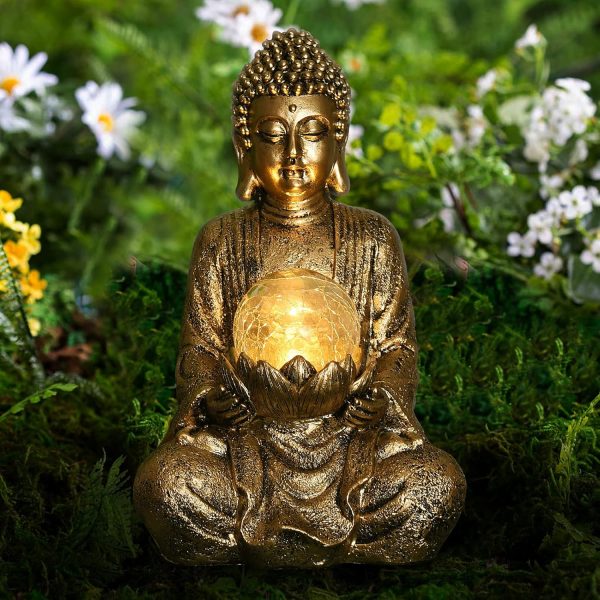 Nacome Meditating Buddha Statue with Solar Light,Zen Solar Garden Buddha with Cracked Glass Ball Sculpture-Indoor/Outdoor Decor for Balcony,Garden,Patio,Porch Yard Art Ornament,Gift - Image 15