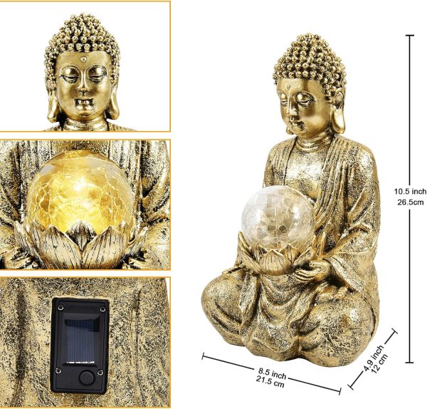 Nacome Meditating Buddha Statue with Solar Light,Zen Solar Garden Buddha with Cracked Glass Ball Sculpture-Indoor/Outdoor Decor for Balcony,Garden,Patio,Porch Yard Art Ornament,Gift - Image 16