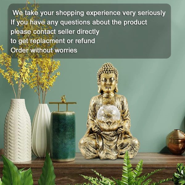 Nacome Meditating Buddha Statue with Solar Light,Zen Solar Garden Buddha with Cracked Glass Ball Sculpture-Indoor/Outdoor Decor for Balcony,Garden,Patio,Porch Yard Art Ornament,Gift - Image 17