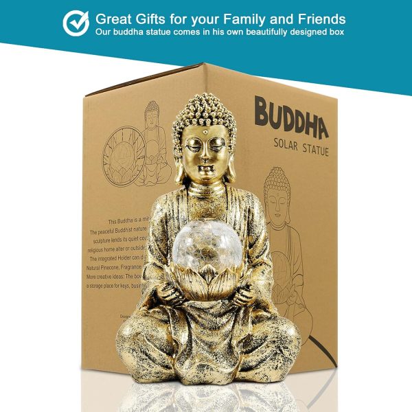 Nacome Meditating Buddha Statue with Solar Light,Zen Solar Garden Buddha with Cracked Glass Ball Sculpture-Indoor/Outdoor Decor for Balcony,Garden,Patio,Porch Yard Art Ornament,Gift - Image 18