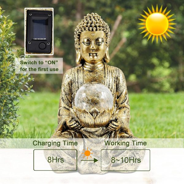 Nacome Meditating Buddha Statue with Solar Light,Zen Solar Garden Buddha with Cracked Glass Ball Sculpture-Indoor/Outdoor Decor for Balcony,Garden,Patio,Porch Yard Art Ornament,Gift - Image 19