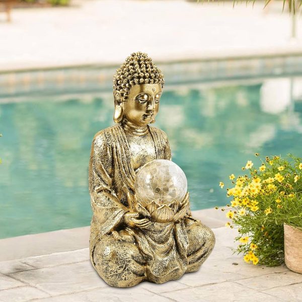 Nacome Meditating Buddha Statue with Solar Light,Zen Solar Garden Buddha with Cracked Glass Ball Sculpture-Indoor/Outdoor Decor for Balcony,Garden,Patio,Porch Yard Art Ornament,Gift - Image 20